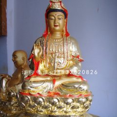 坐式銅觀音，彩繪銅觀音雕塑