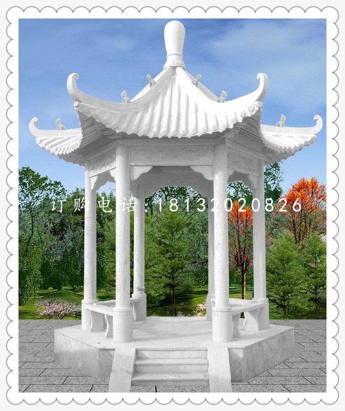 漢白玉六角石涼亭,公園涼亭石雕