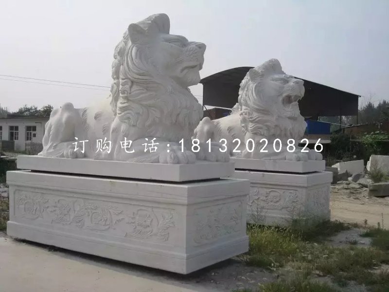 漢白玉西洋獅石雕,趴著的獅子石雕