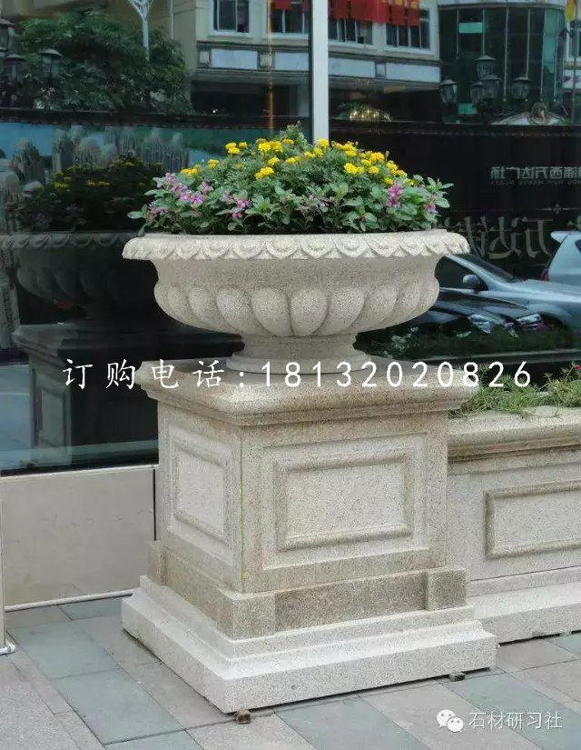 花盆石雕,公園石雕花盆 (1)