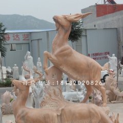 招財(cái)羊石雕，晚霞紅三陽(yáng)開泰石雕