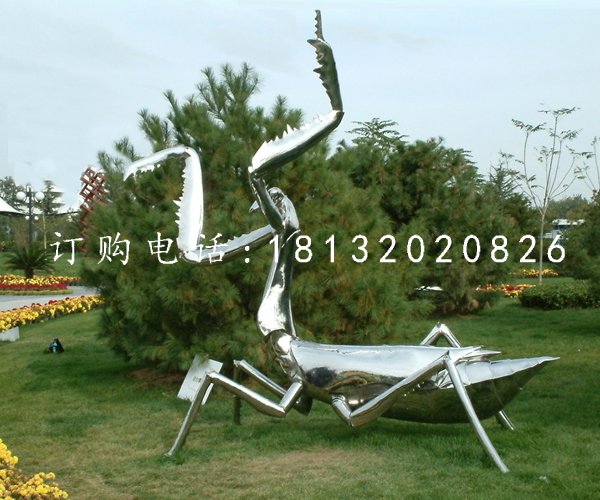 不銹鋼螳螂雕塑，公園昆蟲雕塑 (2)