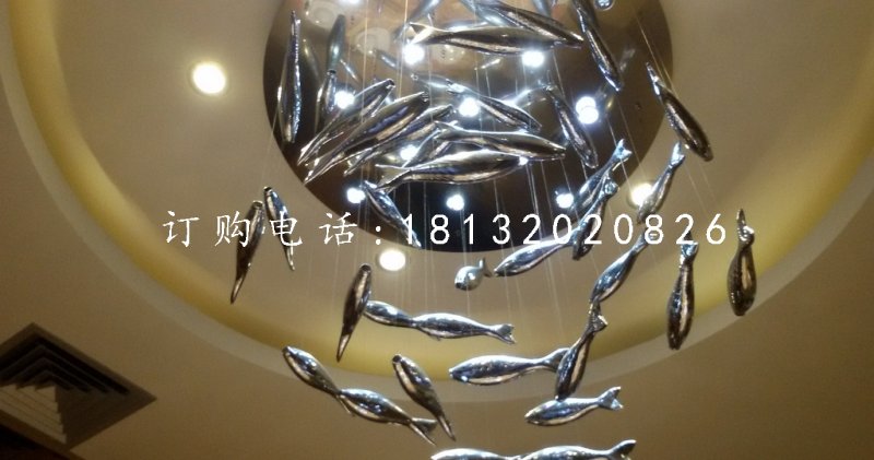 不銹鋼魚群雕塑，酒店大廳不銹鋼雕塑