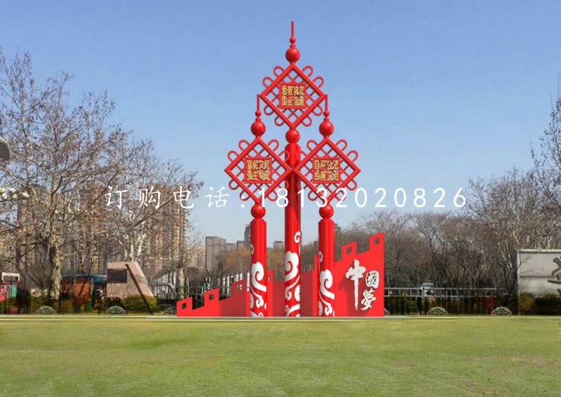 不銹鋼中國結(jié)雕塑，公園標(biāo)語牌雕塑