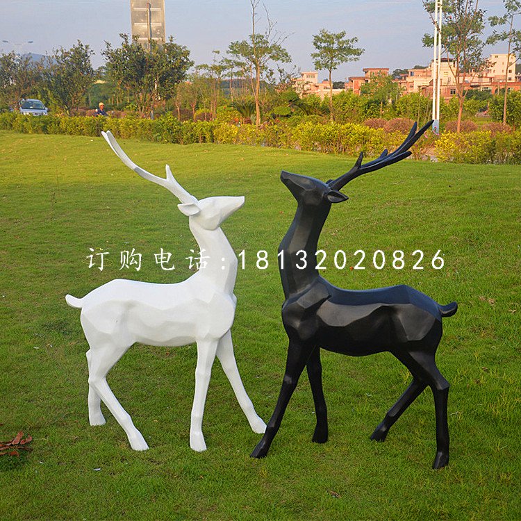 玻璃鋼抽象幾何鹿,公園抽象動物雕塑 (12)
