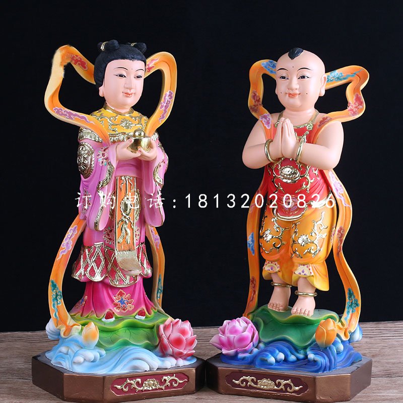 玻璃鋼善財童子龍女雕塑,彩繪神像雕塑