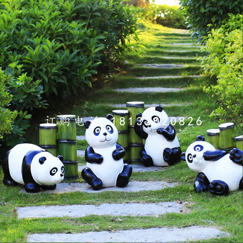 吃竹子的熊貓雕塑,玻璃鋼仿真動(dòng)物雕塑
