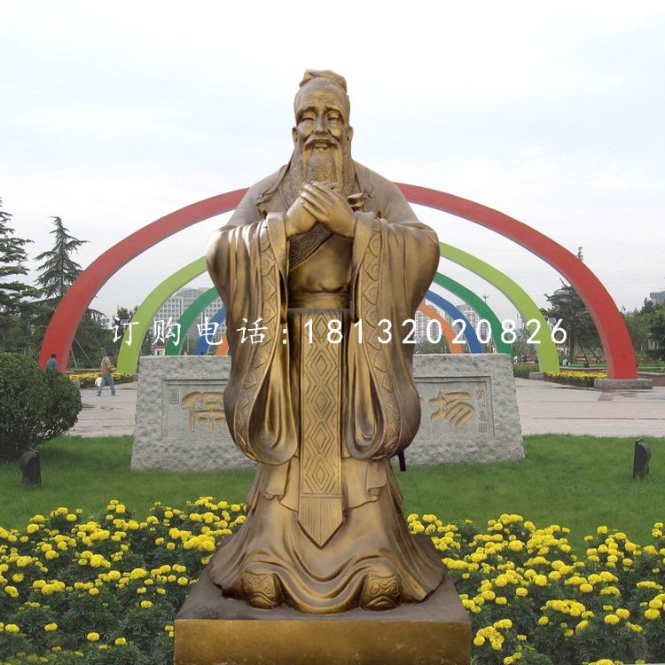 先師孔子雕塑，校園銅雕人物