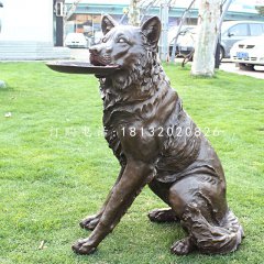 接飛盤(pán)的狗銅雕，公園小品銅雕