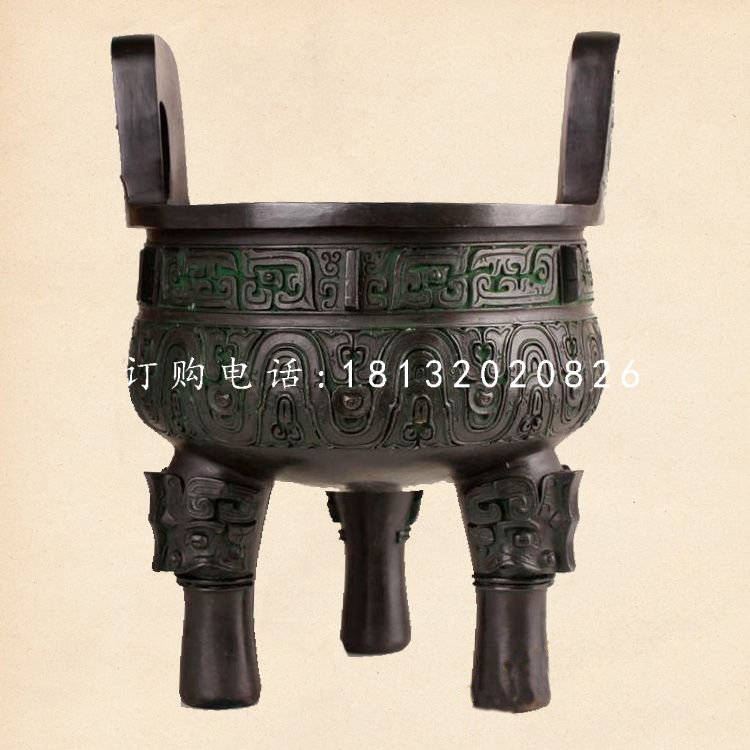 青銅三足圓香爐，寺廟香爐銅雕 (3)