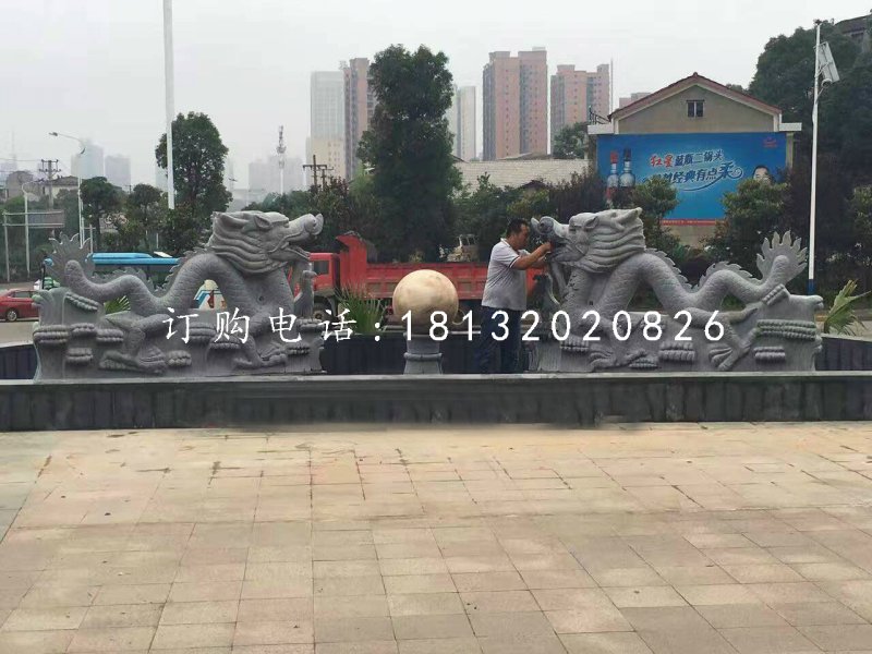 雙龍戲珠噴泉石雕，廣場噴泉雕塑