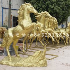 玻璃鋼仿銅奔馬，公園動物雕塑