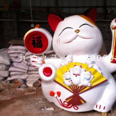 玻璃鋼招財(cái)貓，卡通動(dòng)物雕塑，商場(chǎng)景觀雕塑