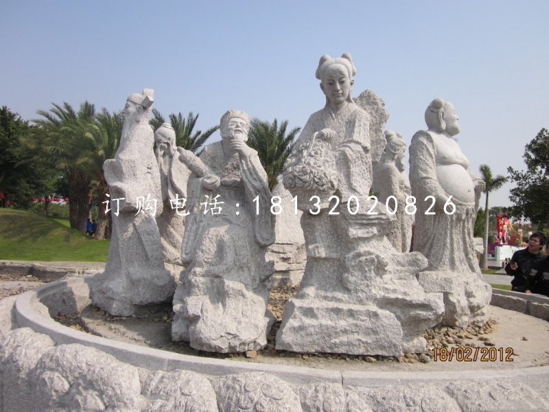 大理石八仙雕塑,石雕神像
