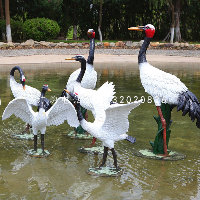 玻璃鋼仿真仙鶴，動物雕塑，公園景觀雕塑 (4).jpg