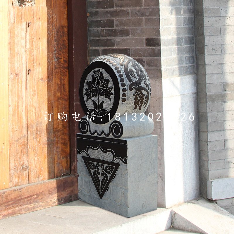 門墩石雕，青石抱鼓石