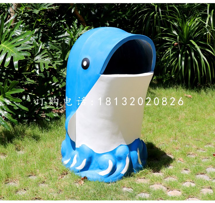 海豚造型垃圾桶雕塑，玻璃鋼卡通垃圾桶