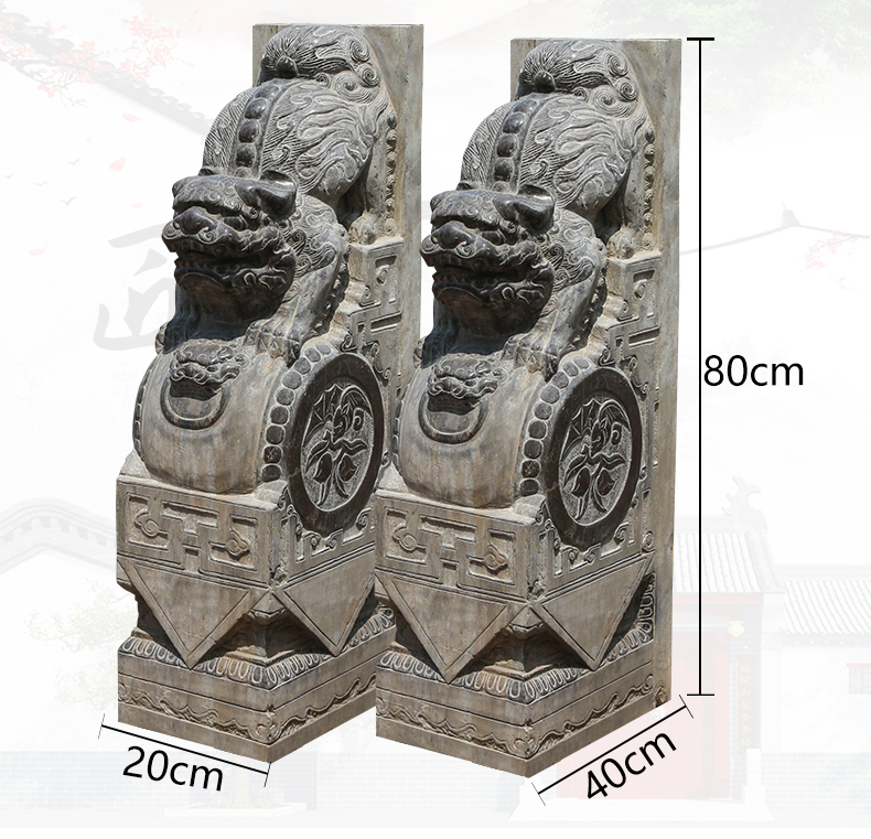 青石獅子門墩，仿古石門墩