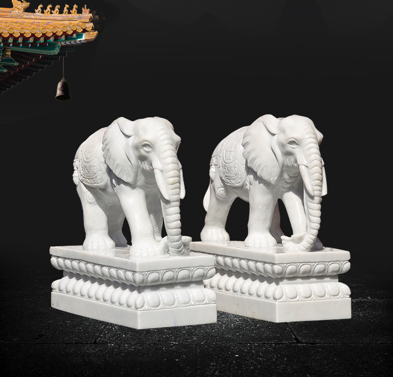 招財(cái)動(dòng)物石雕，漢白玉大象