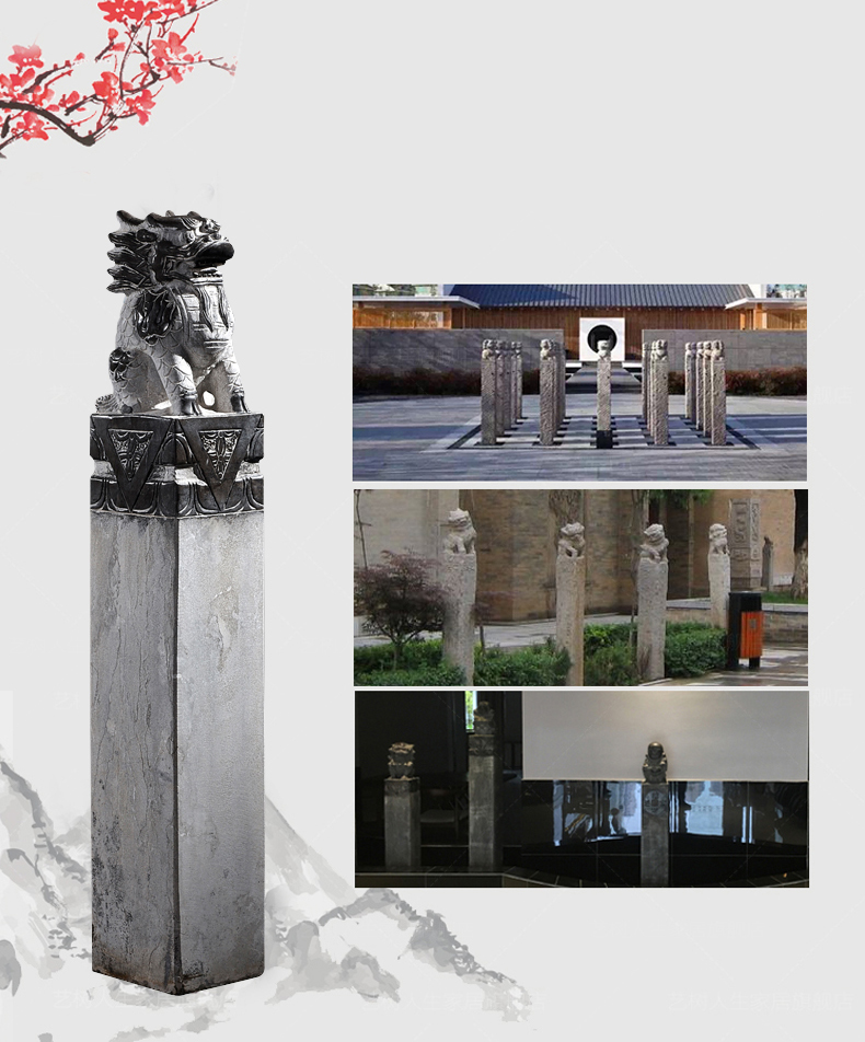 仿古拴馬樁，寺廟景觀石雕