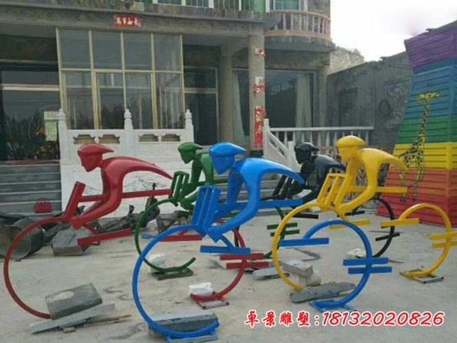 不銹鋼抽象騎單車的人物雕塑，公園景觀擺件