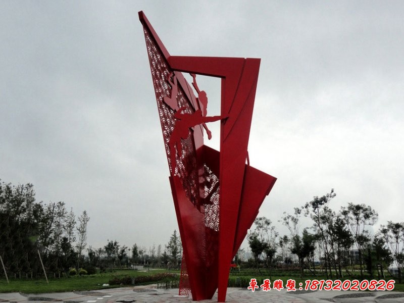 抽象剪影人物戶外廣場景觀，不銹鋼雕塑
