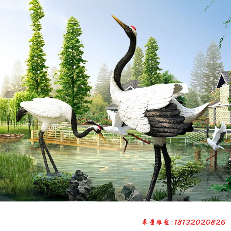 公園仙鶴雕塑，玻璃鋼仿真動(dòng)物雕塑[1][1]