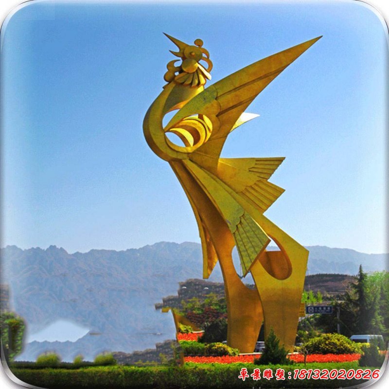 不銹鋼展翅的鳳凰城市景觀(guān)雕塑 (2)[1]