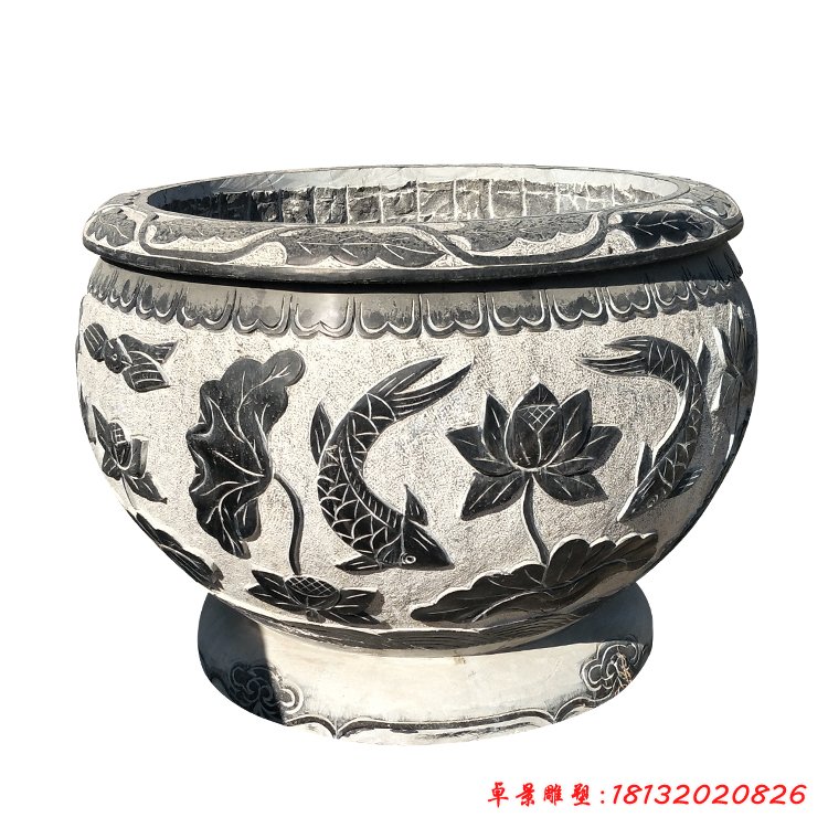 仿古石雕水缸，荷花魚(yú)浮雕水缸 (3)[1]