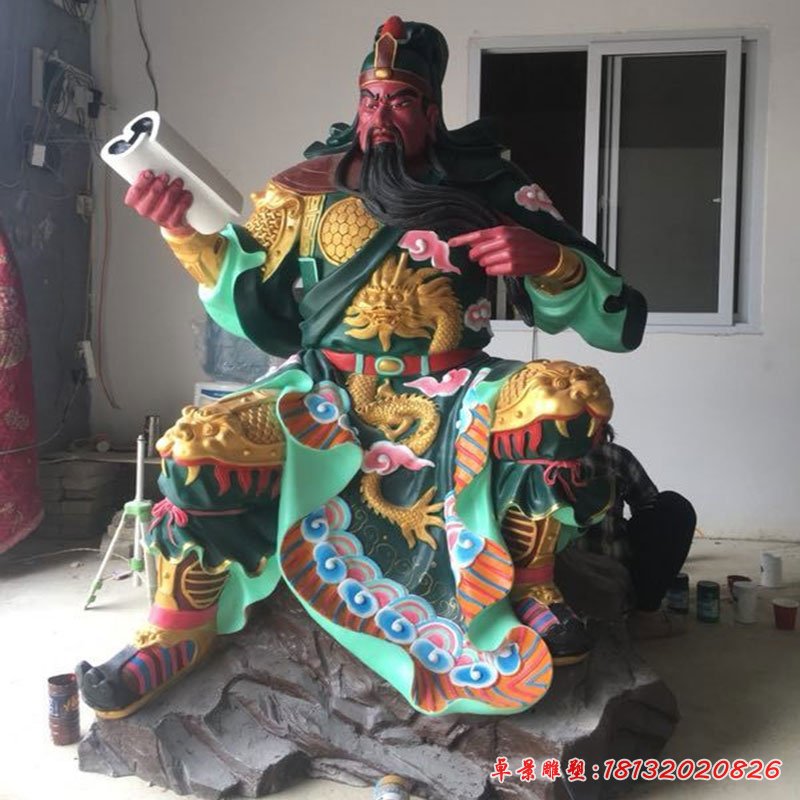 玻璃鋼彩繪看書(shū)關(guān)公雕塑