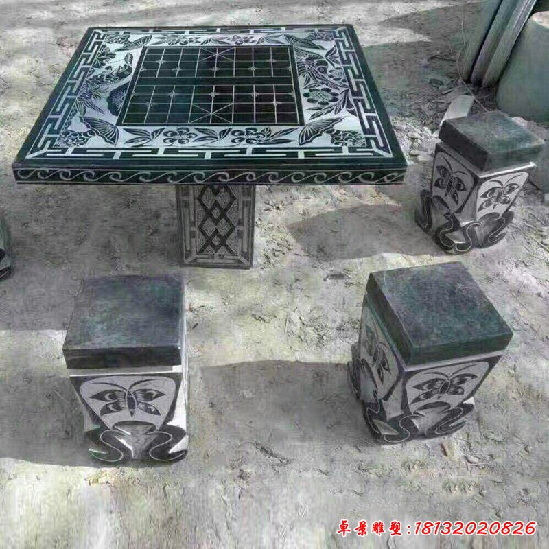 可下棋的桌子石雕，青石方桌方凳