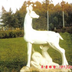 母子鹿石雕，漢白玉動物雕塑