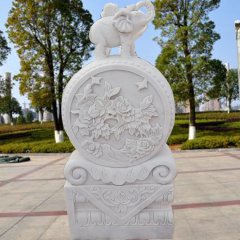 抱鼓石石雕，漢白玉門墩雕塑