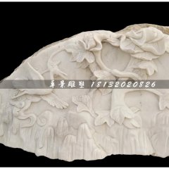 仙鶴石浮雕，漢白玉石浮雕