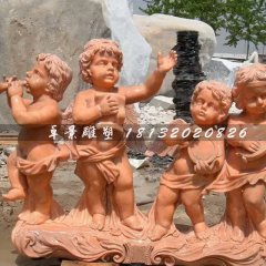 晚霞紅小天使石雕，西方小孩石雕