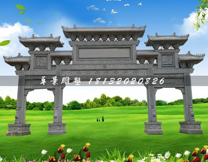 石雕牌坊，三門石牌坊雕塑