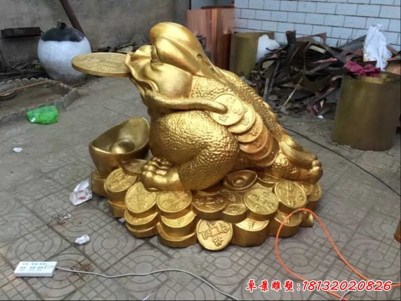 招財(cái)金蟾銅雕，貼金銅金蟾雕塑