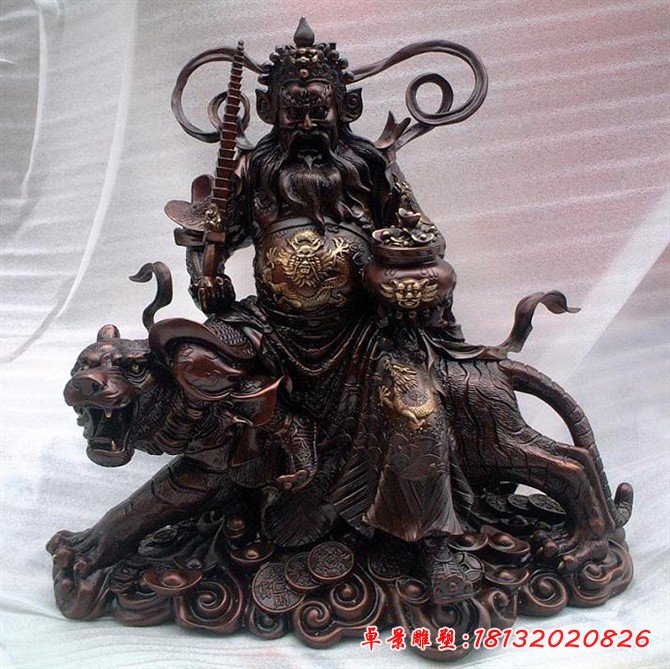 銅財神雕塑，財神騎虎銅雕