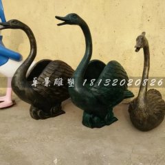 玻璃鋼天鵝雕塑，仿銅天鵝雕塑