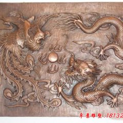 銅浮雕，龍鳳戲珠銅浮雕