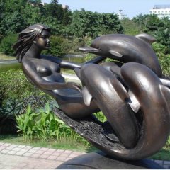 公園景觀銅雕，美女與海豚銅雕