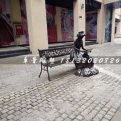 畫畫女孩雕塑，公園人物銅雕