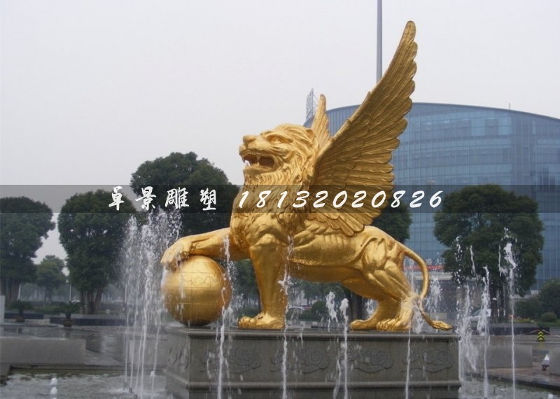 踩球獅子銅雕，廣場飛獅雕塑