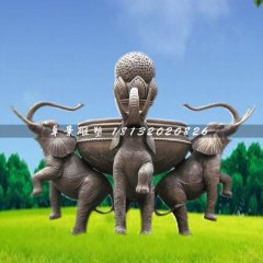 大象噴泉銅雕，公園動(dòng)物噴泉銅雕