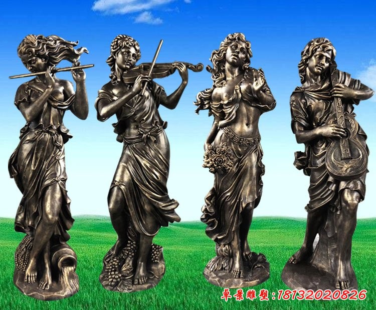吹拉彈唱人物雕塑，玻璃鋼仿銅人物