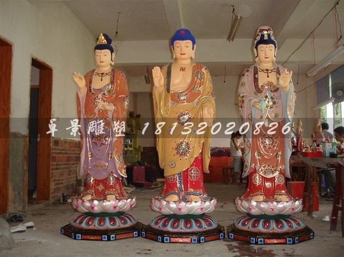 玻璃鋼西方三圣雕塑，彩繪玻璃鋼西方三圣雕塑