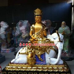 玻璃鋼普賢菩薩雕塑，玻璃鋼貼金雕塑