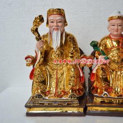 土地公土地婆雕塑，玻璃鋼貼金神像雕塑