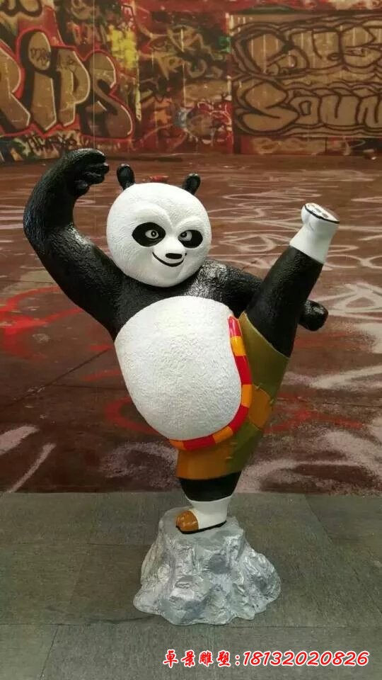 玻璃鋼功夫熊貓雕塑，玻璃鋼卡通雕塑