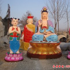 觀音菩薩與善財童子雕塑，玻璃鋼佛像雕塑